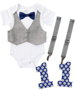 Baby Boy Clothes Light Grey Vest Suspender Navy Bow Tie Set First Birthday