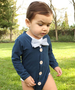 Baby Boy Easter Shirt Cardigan Onesie Outfit - Navy Blue Plaid Bow Tie - Baby Boy Clothes - Baby Shower Gifts for Boys - Navy and Tan - Cute