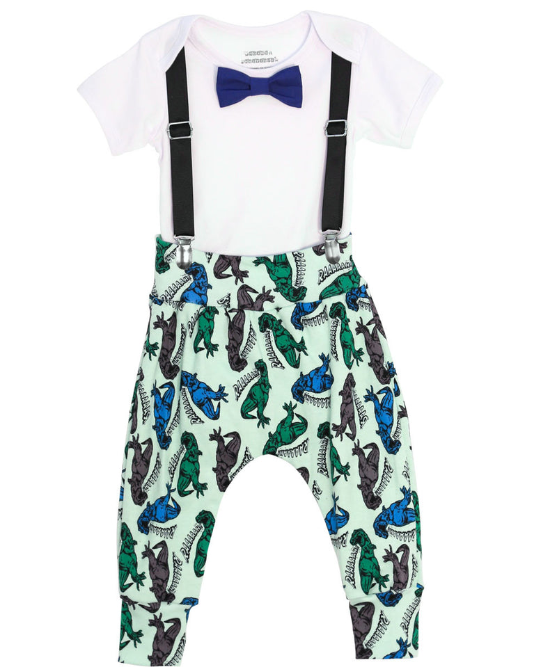 Dinosaur Birthday Outfit - Dinosaur Pants - Green Blue - First Birthday Boy - Dinosaur Boy Clothes - Dinosaur Gift Set - Coming Home Outfit - Hipster - Harem Pants - Boys First Birthday Outfit