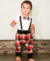 hipster baby boy clothes - baby boy outfit - plaid pants - red - grey - black - suspender onesie - Suspenders bow tie - baby boy gift set - baby shower gift - Baby boy valentines day outfit