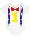 rocket ship first birthday outfit space theme onesie blue yellow red cake smash noah's boytique