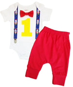 rocket ship first birthday outfit space theme onesie blue yellow red cake smash noah's boytique