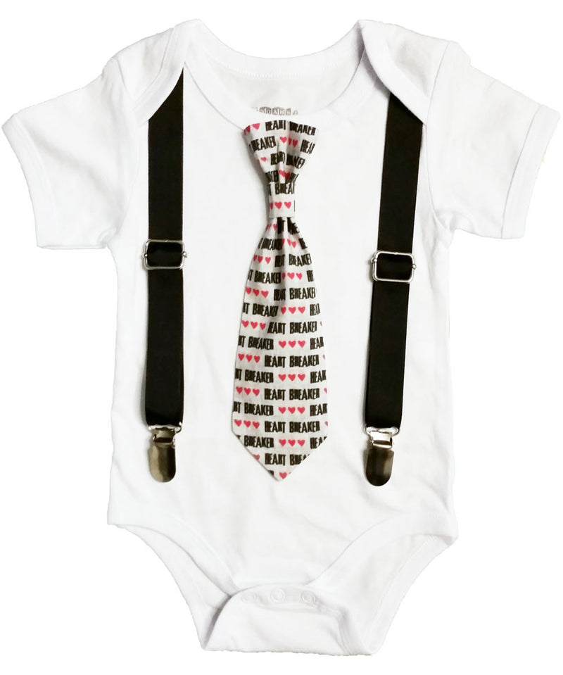 Valentines Outfit Baby Boy - Valentine's Day Newborn - Heart Breaker - Heart Tie - Toddler Boy - Kissing Booth Outfit - Suspenders - Infant