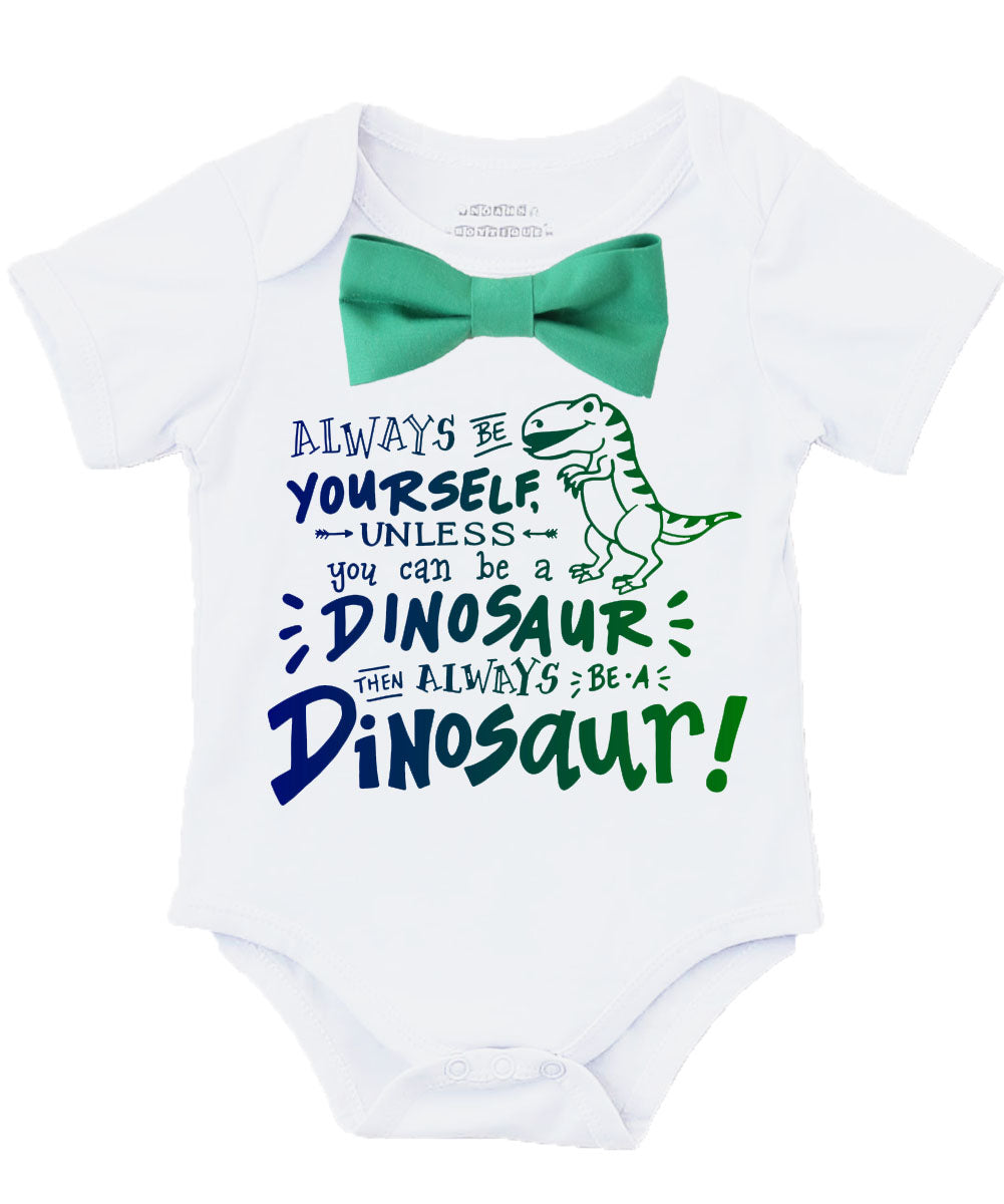 Baby Boy Dinosaur Outfit with Blue or Green Bow Tie Birthday Outfit Gi ...