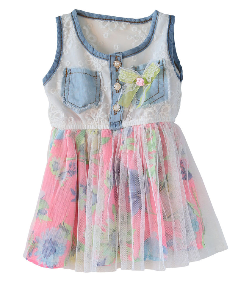 Toddler Girl Denim Lace and Floral Skirt Bottom Dress