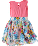 Baby Girl Dress with Pink Top and Colorful Floral Print Bottom