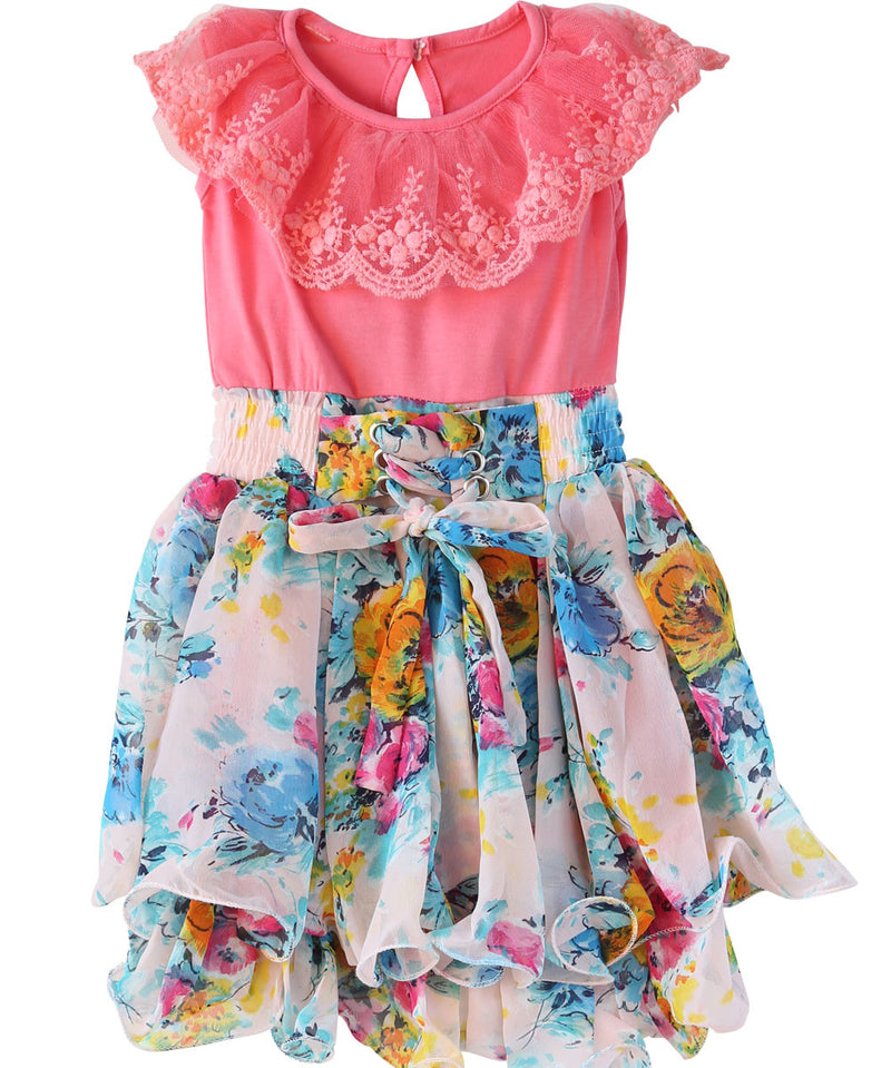 Baby Girl Dress with Pink Top and Colorful Floral Print Bottom