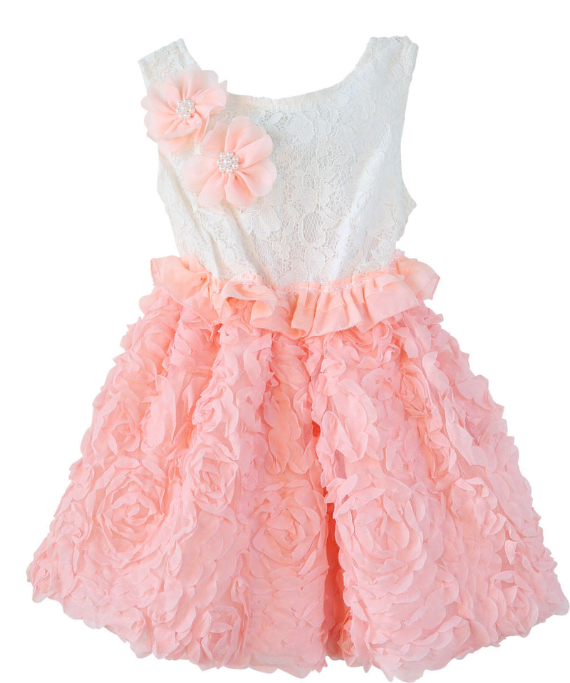 Toddler Girl Peach and White Chiffon Lace Dress