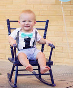 1st Birthday Outfit - Boys First Birthday Outfit - Black Number One - Chevron Suspenders - Aqua Bow Tie - Cake Smash - Birthday Shirt - Noah's Boytique  - Baby Boy First Birthday Outfit