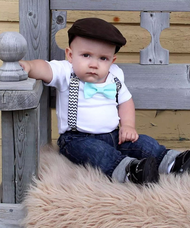 Baby Boy Outfit - Black and Mint Baby Boy Clothes - Baby Boy Outfits - Black Chevron Suspenders Mint Bow Tie - Hipster - Clothing Set
