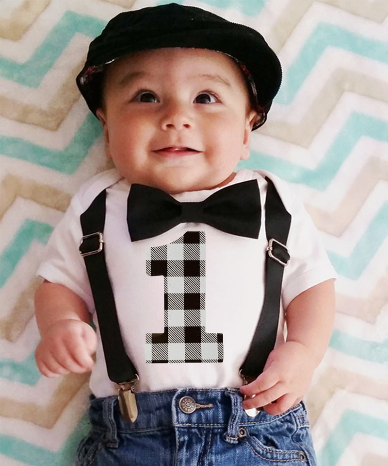Boys First Birthday Outfit Grey and Black Buffalo Plaid - Little Man Party - 1st Birthday Outfit - Boy Birthday Clothes - Birthday Shirt