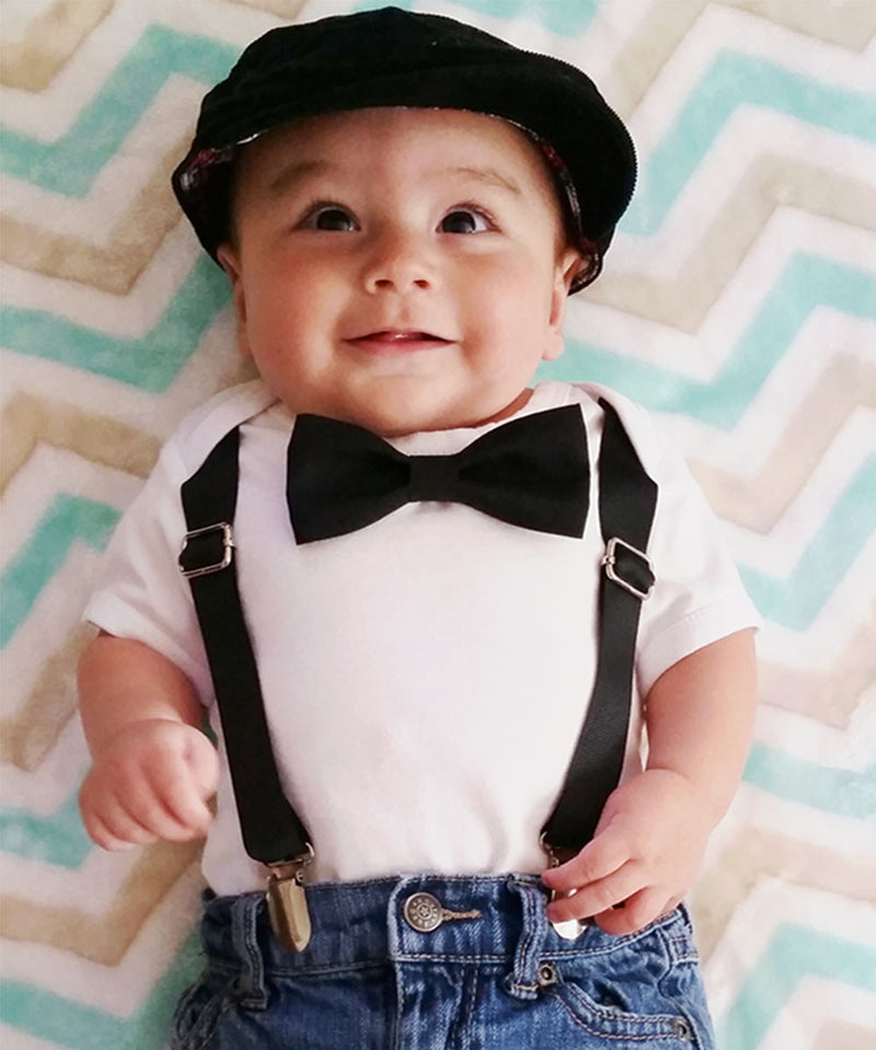 Baby Boy Tuxedo - Black and White - Infant Tux - Wedding - Baby Boy Clothes - Baby Outfit - Newborn Tuxedo - Black Suit - Church - Bow Tie - Noah's Boytique - Noahs Boytique