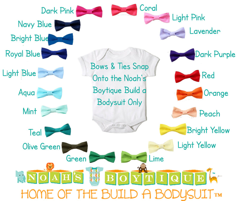Baby Bow Ties for Noah's Boytique Build a Bodysuit - Snap On Bow Ties - Bow Ties for Babies - Bow Tie Outfit - Red - Blue - Green - Aqua - Noah's Boytique Bow Ties - Baby Boy First Birthday Outfit