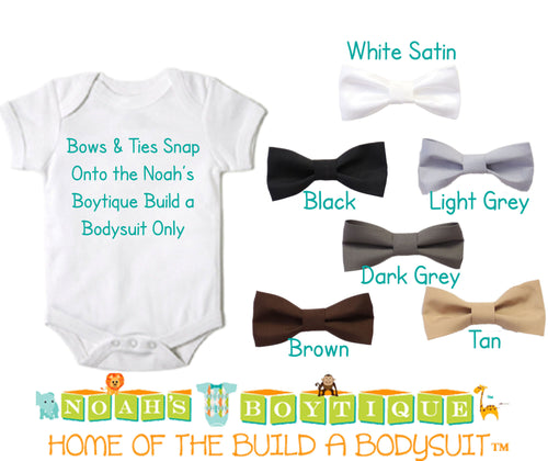 Baby Bow Ties for Noah's Boytique Build a Bodysuit - Snap On Bow Ties - Bow Ties for Babies - Bow Tie Outfit - Bowtie - Black - Satin - Bow Tie Onesie 