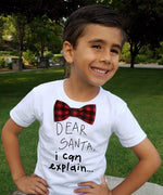 boys christmas shirt with funny saying bow tie buffalo plaid cute santa christmas picture outfit ideas naughty list can explain