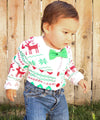 Baby Boy Christmas Cardigan Outfit - Nordic Print - Scandanavian - Ugly Sweater Baby Outfit - First Christmas - Bow Tie - Santa Pictures - Cardigan Onesie - Noahs Boytique - Christmas Outfits for Boys