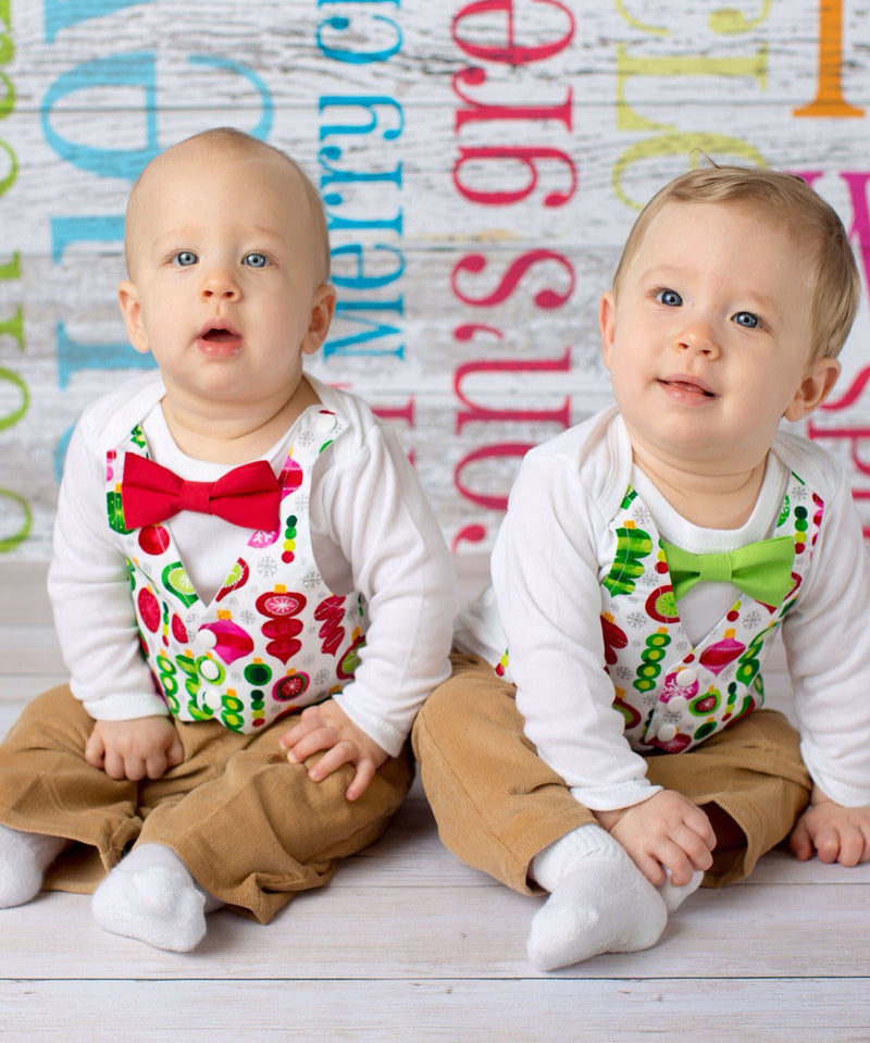 Christmas Outfits for Twin Boys - Brother Christmas Outfits - Sibling - Vest and Bow Tie - Christmas Card Picture Outfit - Newborn - Toddler