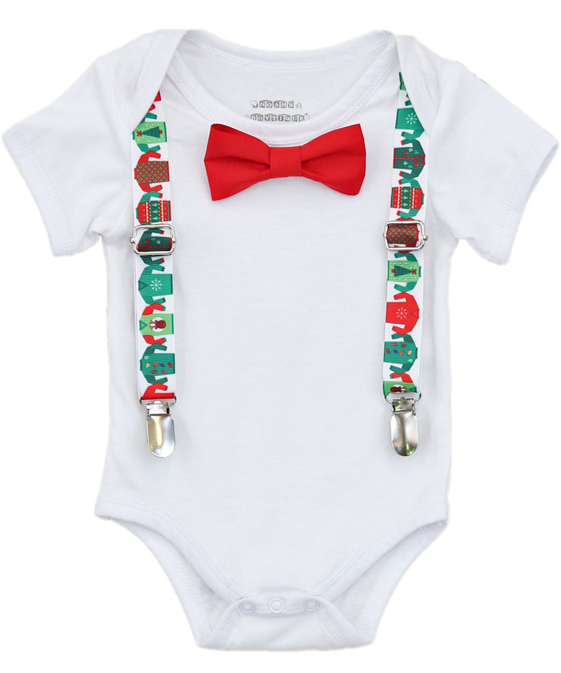 Ugly Sweater Party Christmas Outfit Baby Boy - Suspenders Bow Tie - Funny Christmas - Santa Picture Outfit - Newborn Boy - Infant - Toddler