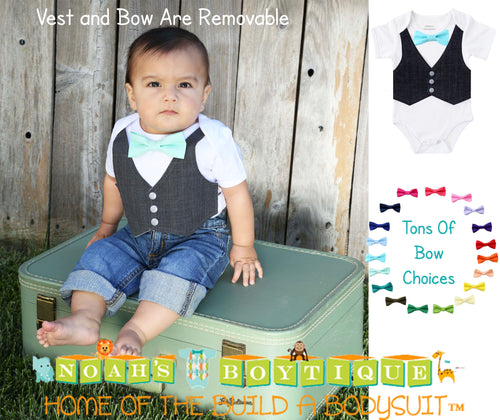 Baby Boy Clothes - Outfit For Weddings - Boys Shirt - Toddler - Ring Bearer Outfit - Spring Wedding - Mint and Grey - Turquoise - Lavender - Noah's Boytique Bodysuit - Baby Boy First Birthday Outfit
