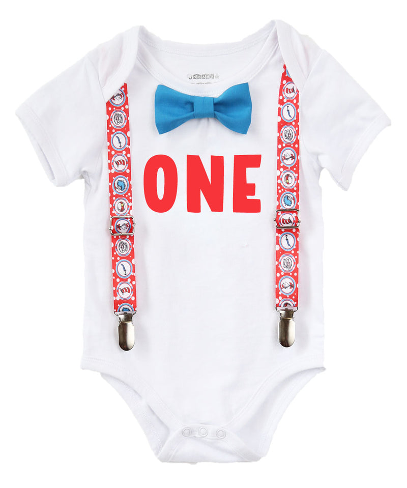 baby boy dr seuss cat in the hat thing 1 things 2 first birthday outfit shirt onesie theme party