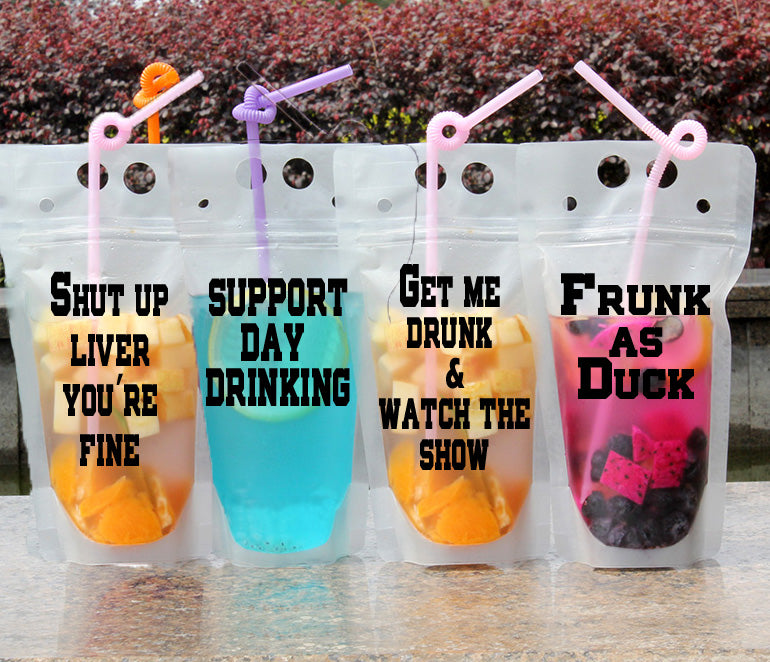 drink pouches clear with funny sayings straw drinking party tailgating bbq pool party camping concerts reusable plastic flask 