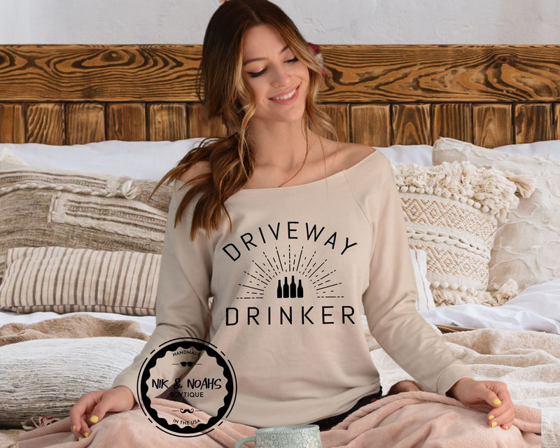womens long sleeve t-shirt shirt tee driveway drinker funny quarantine shirts womens graphic tees gift ideas for her mom sister friend natural nude beige
