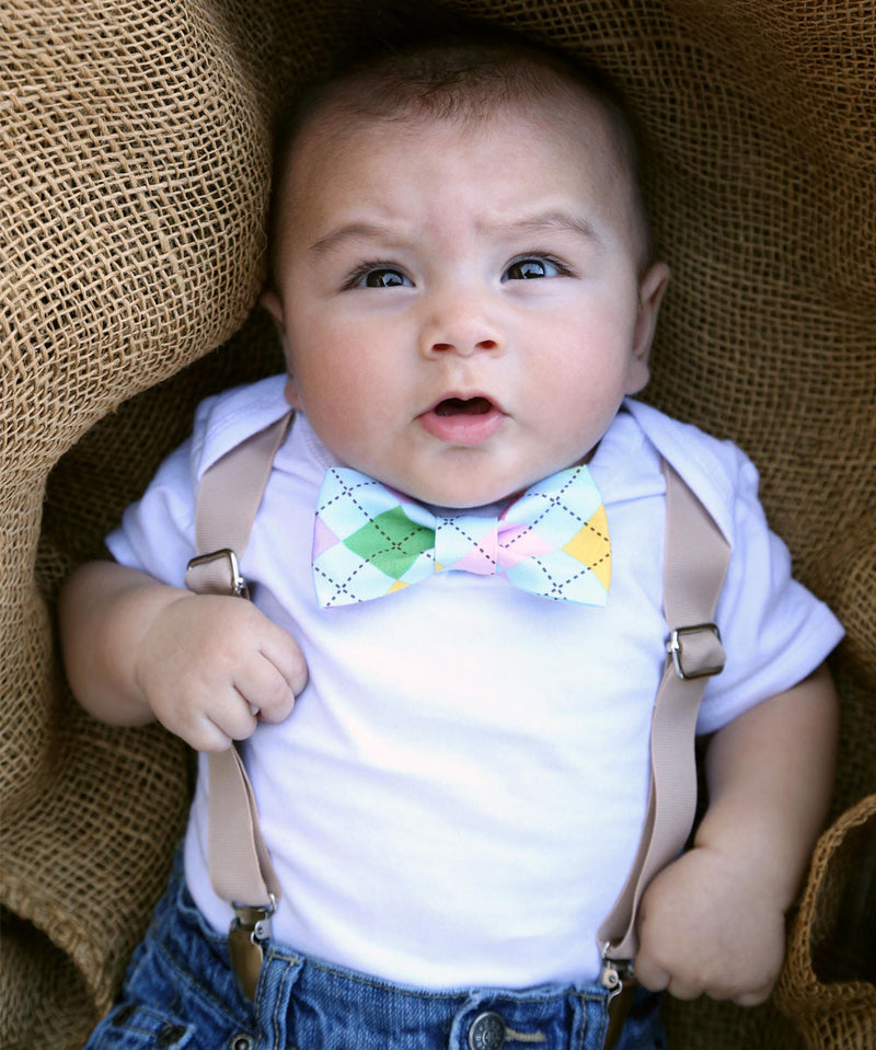 Easter Outfit Baby Boy with Tan Suspenders and Argyle Bow Tie – Test