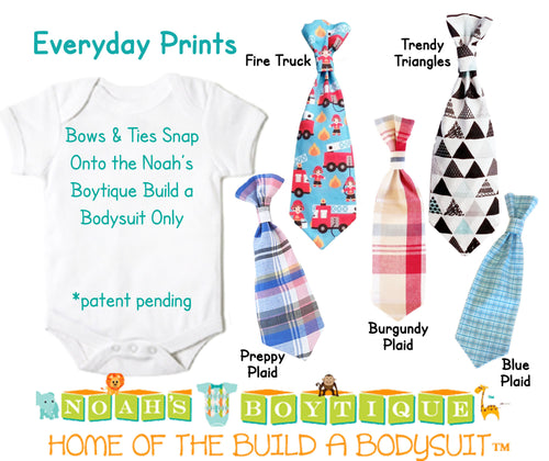 Baby Ties - Plaid Tie - Argyle Tie - Nautical Tie - Boy Tie Outfit - Tie Bodysuit - Newborn Tie - Snap On Tie - Cute Baby Ties - Fire Trucks - Triangles