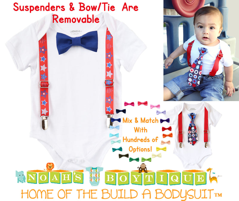 July 4th Baby Boy Outfit - Fourth of July Boy Clothes - Newborn 4th of July - Toddler - Patriotic - 4th of July Outfits for Boys - Star Tie