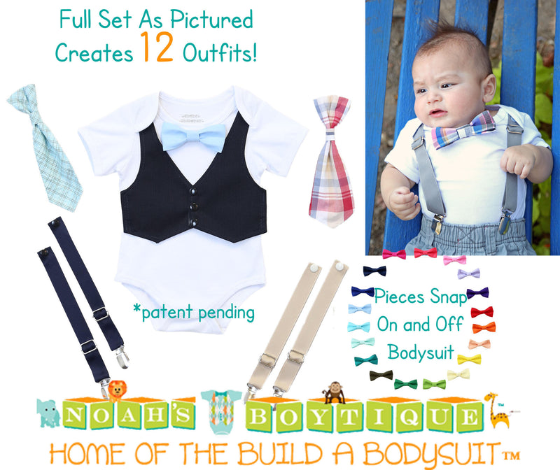 Baby Boy Clothes - Baby Gift Set - Baby Shower Gift - Newborn Gift - Bow Tie - Newborn Bow Tie - Vest - Plaid - Tan - Khaki - Baby Shirt - Toddler