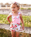 Baby Girl Pink and Floral Romper with Bubble Shorts and Headband Set - Noah's Boytique Rompers - Baby Boy First Birthday Outfit