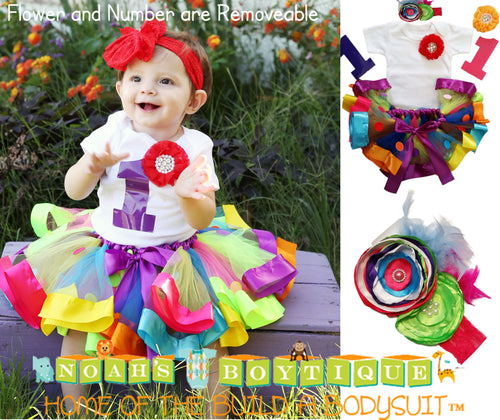 Rainbow Girls First Birthday Outfit - Ribbon Tutu - Colorful - 1st Birthday - Circus - First Birthday Dress - Rhinestones - Pearls - Candy - Noah's Boytique Tutu - Baby Boy First Birthday Outfit