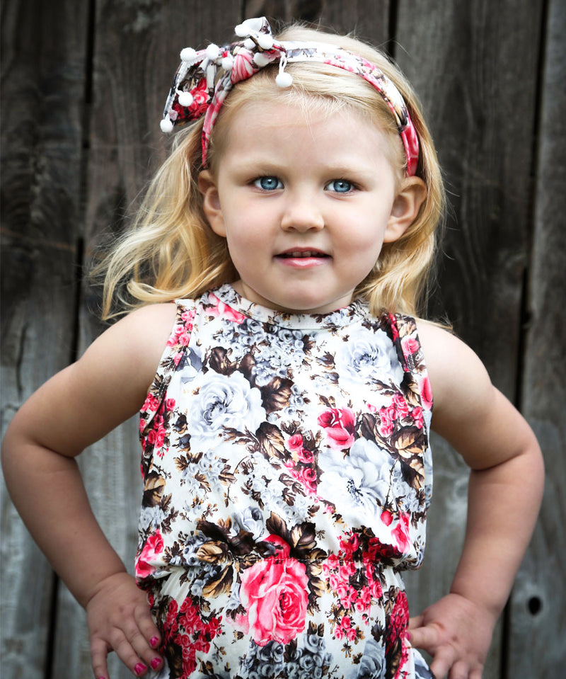 Baby Girl Floral Romper - Floral Print Baby Clothes - Headband - Baby Girl Outfits - Baby Girl Summer Outfits - Vintage Rompers - Newborn Girl - Baby Girl Clothes