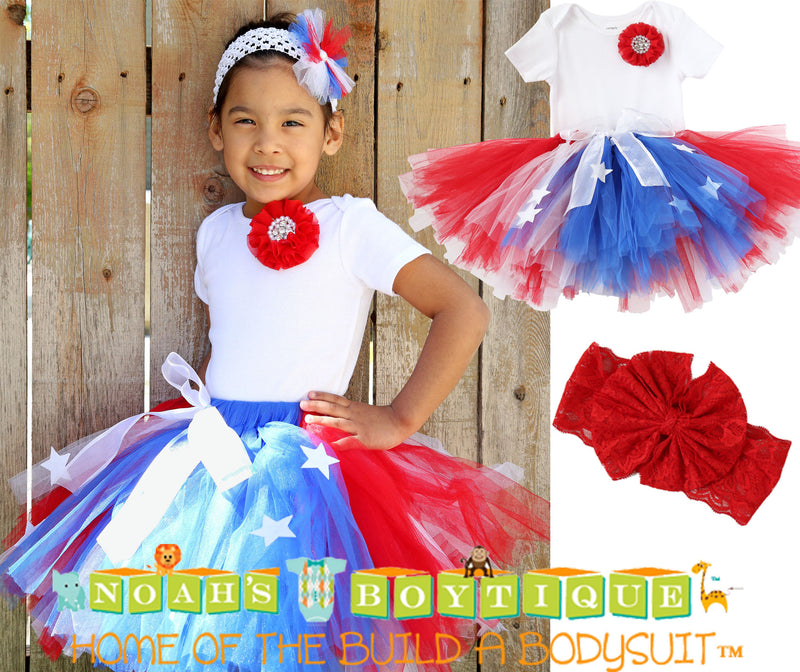 Girls Fourth of July Outfit - Fourth of July Tutu - Toddler - Baby Girl - Red White and Blue Star Tutu - July 4th Romper - Parade - Pageant - Noah's Boytique Tutu - Baby Boy First Birthday Outfit