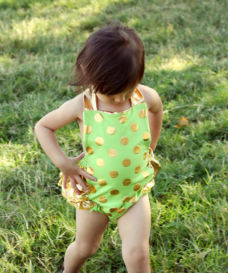 Baby Toddler Girls Lime with Gold Dot Romper