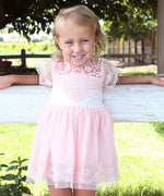 Baby Girl Vintage Inspired Lace Top with Pink Tulle Bottom
