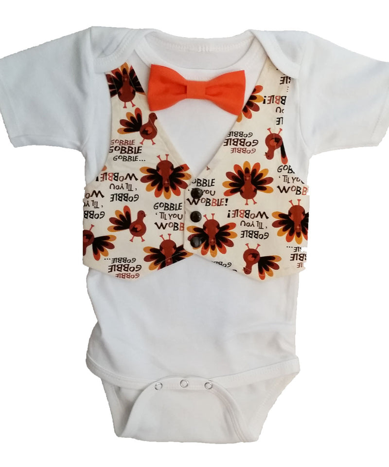 Thanksgiving Outfit Baby Boy Gobble Til You Wobble - Turkey - Thanksgiving Shirt - Fall Baby Boy Clothes - Pumpkin Patch - Vest Bow Tie
