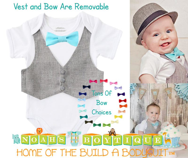 Grey Gray Suit Baby Vest - Baby Tuxedo Vest - Baby Boy Wedding Vest - Baby Boy Birthday Vest - Baby Vest Bodysuit