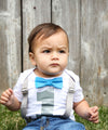 Grey Noah's Boytique Bodysuit Suspenders - Snap on Suspenders - Suspender Outfit - Baby Suspenders - Newborn Suspenders - Gray - Noah's Boytique Suspenders - Baby Boy First Birthday Outfit