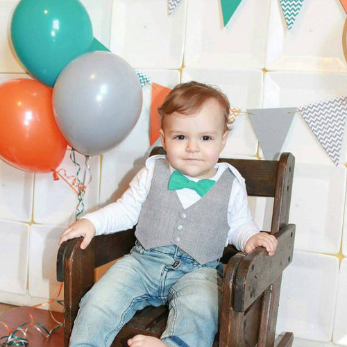 Baby Boy Clothes - Grey Pinstripe Vest and Bow Tie Outfit - Baby Wedding Outfit - Baby Shower Gift - Cake Smash - First Birthday - Baby Suit - Noahs Boytique - Noah's Boytique