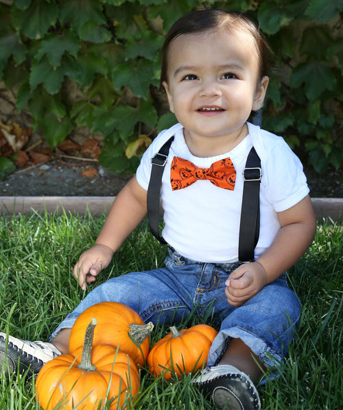 Baby Boy Halloween Outfit - Newborn - Toddler Boy - Halloween Party Onesie - Pumpkin Tie - Orange and Black - 1st Birthday - Pumpkin Patch - Noah's Boytique 