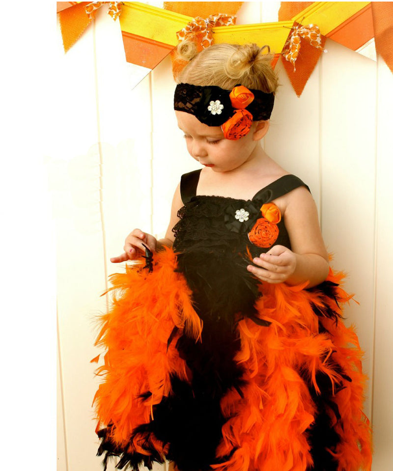 Orange and Black Feather Dress