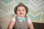 Baby Boy Clothes Light Grey Vest Suspender Navy Bow Tie Set First Birthday
