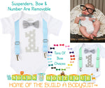 Light Blue Noah's Boytique Bodysuit Suspenders - Snap On - Suspender Outfit - Baby Suspenders - Newborn - Interchangeable