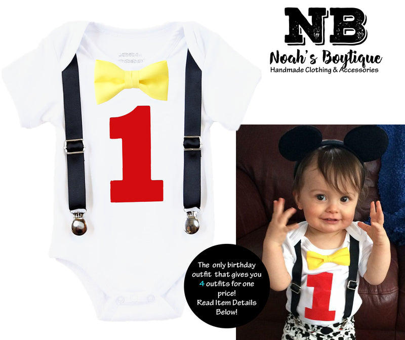Mickey Mouse First Birthday Outfits for Boys - Black Red and Yellow - Theme Birthday Party - Outfits for First Birthday - 1st Birthday - Shirt - Clothes