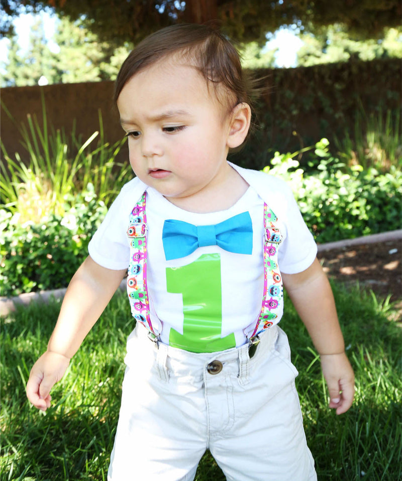 Monster Birthday Shirt Baby Boy - Monster Birthday Outfit - Monster Theme Party - First Birthday - 1st Birthday - Suspenders Bow Tie - One