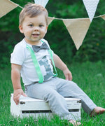 First Birthday Boy Mint and Grey - Mint Suspenders - Number One - Boys First Birthaday Clothes - Cute First Birthday - 1st - Grey Bow Tie