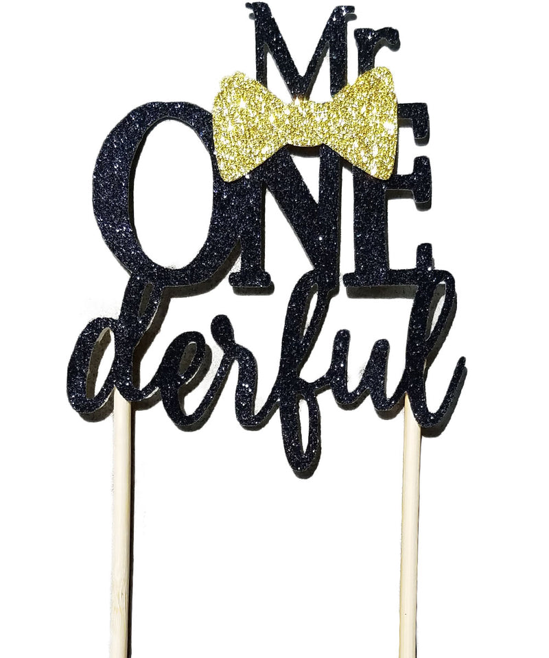 Mr Onederful Cake Topper Black and Gold Baby Boy