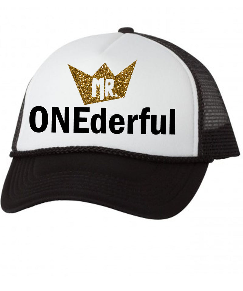mr onederful baby trucker hat mesh first birthday boy hipster punk skater trendy cute 1st birthday i'm one black and gold