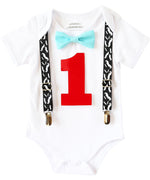 First Birthday Mustache Bash Outfit - Mustache Birthday Outfit Baby - Baby Boy - Mustache 1st - Mustache Baby Suspenders - Bow Tie Outfit - Noah's Boytique Bodysuit - Baby Boy First Birthday Outfit